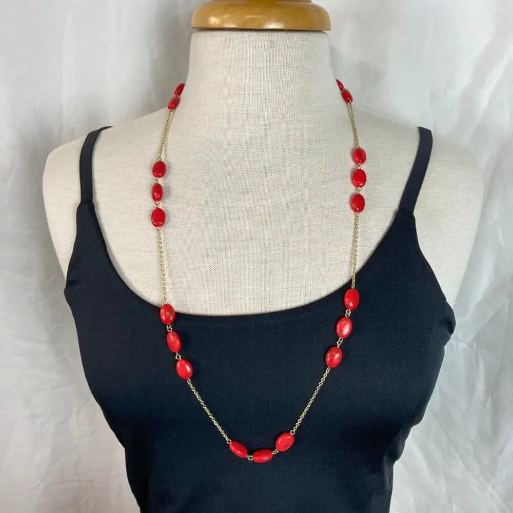 CHAPS semi-precious red/gold tone necklace